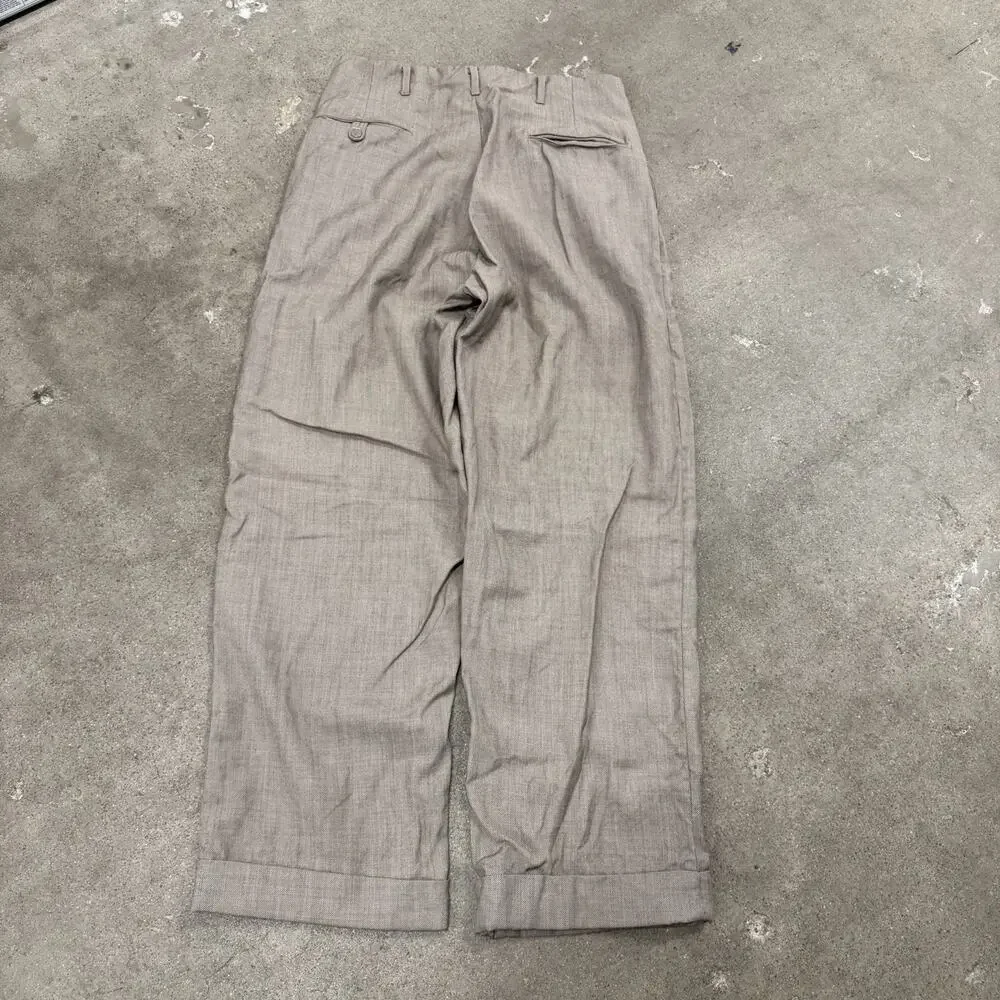 VINTAGE 50s WOOL ROCKABILLY BEIGE RELAXED PLEATED TALON ZIP TROUSERS PANTS 29x27